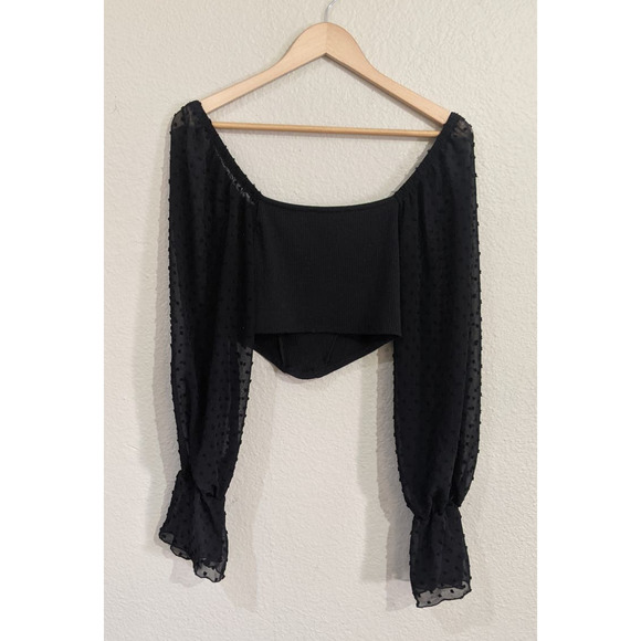 Urban Outfitters Mirabel Puff Sleeve Blouse in Black Size Small - Picture 5 of 6